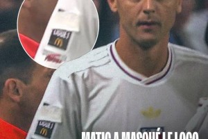 法甲发起反恐同活动，里昂中场马蒂奇在袖子上遮住反恐同标志