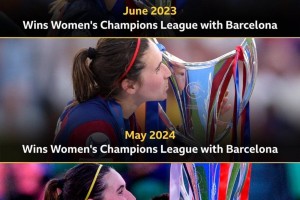 锦鲤阿森纳女足前锋卡尔登泰近5个赛季，4次随队问鼎女足欧冠